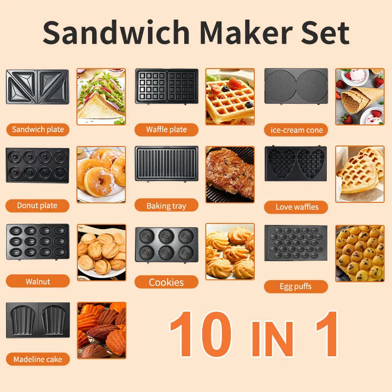 Sandwich Press Panini - 220/110V Huishoudelijke apparaten 10-in-1 Sandwichmaker Mini